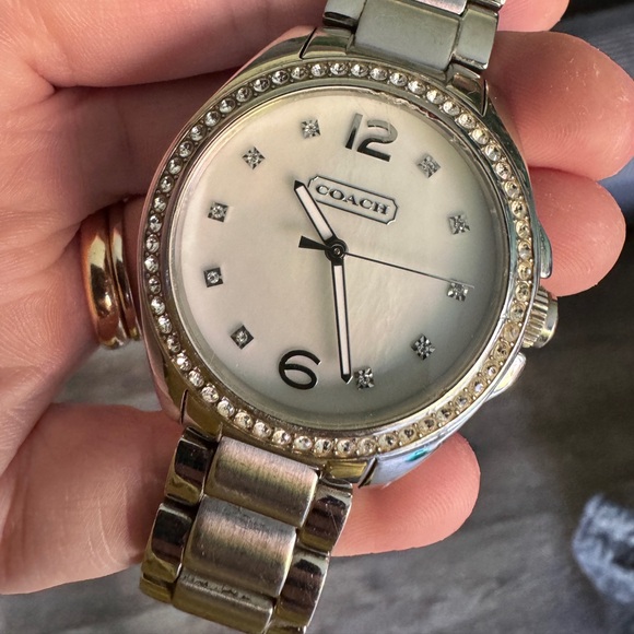 Coach watch, silver, small diamonds around. Beautiful! Needs new battery. - Picture 2 of 6